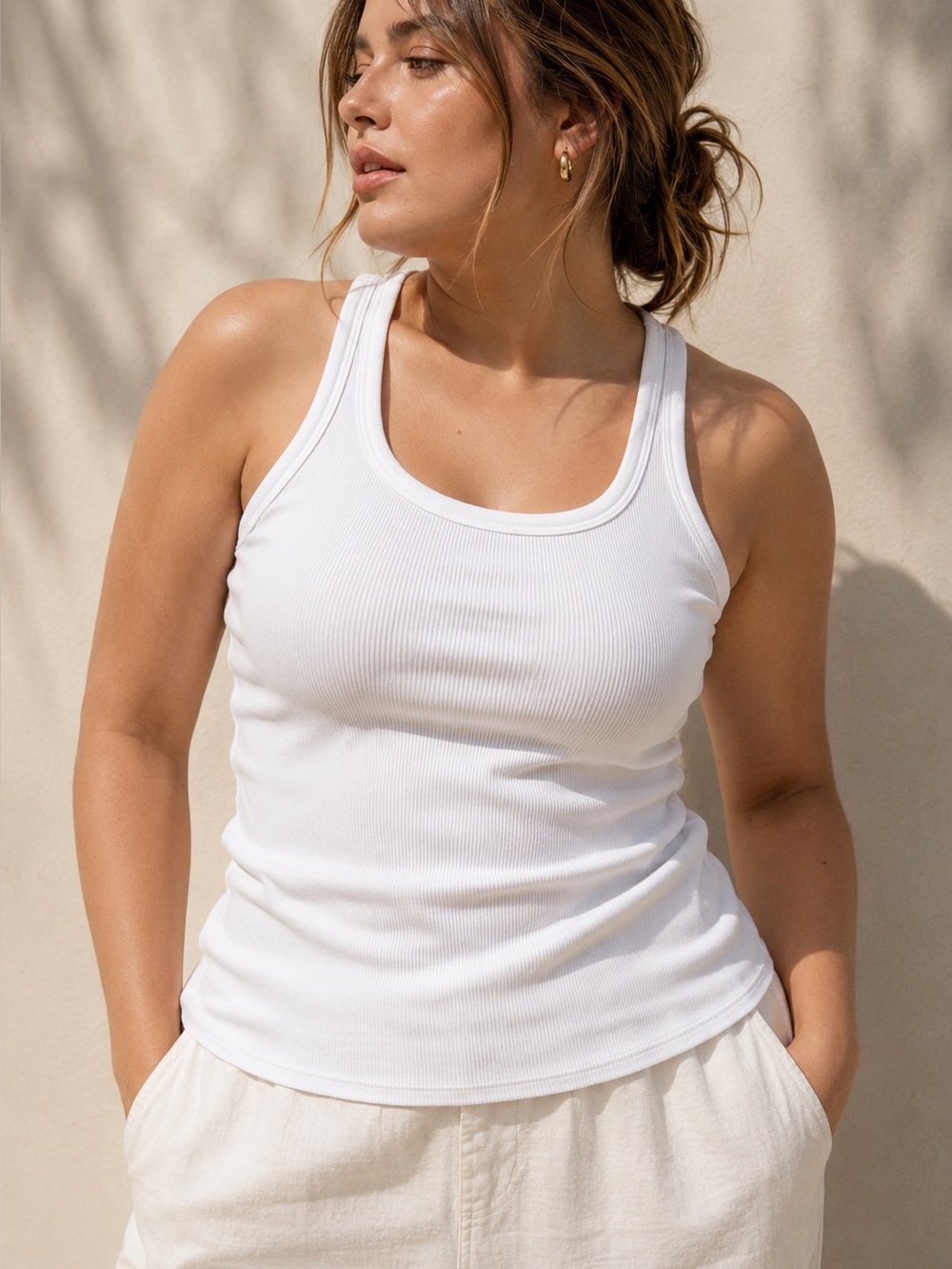 NWT Uniqlo Ribbed Racerback Bra Tank Top White L Built-In Bra Cotton
